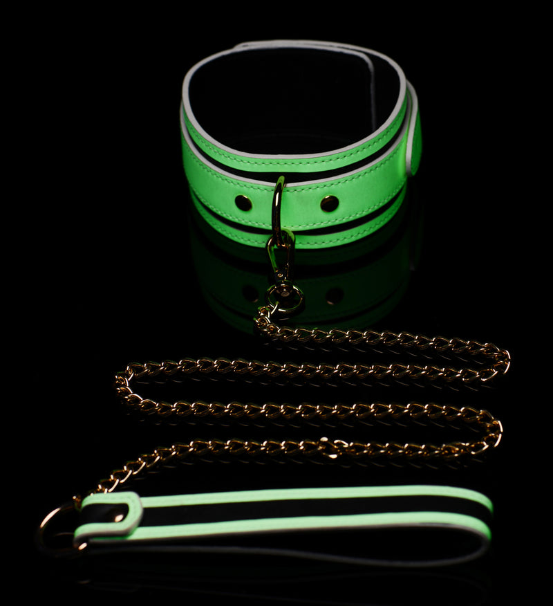 Kink in the Dark Glowing Collar with Leash bondage-collars from Master Series