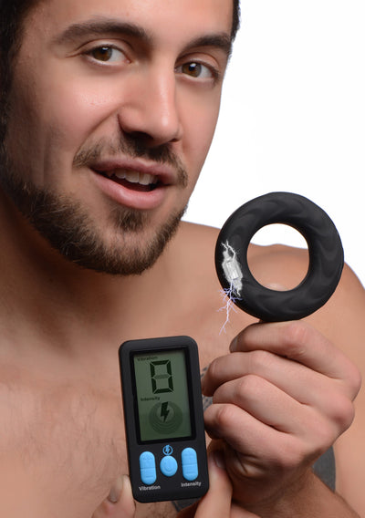 E-Stim Pro Silicone Vibrating Cock Ring with Remote Control Electro from Zeus Electrosex