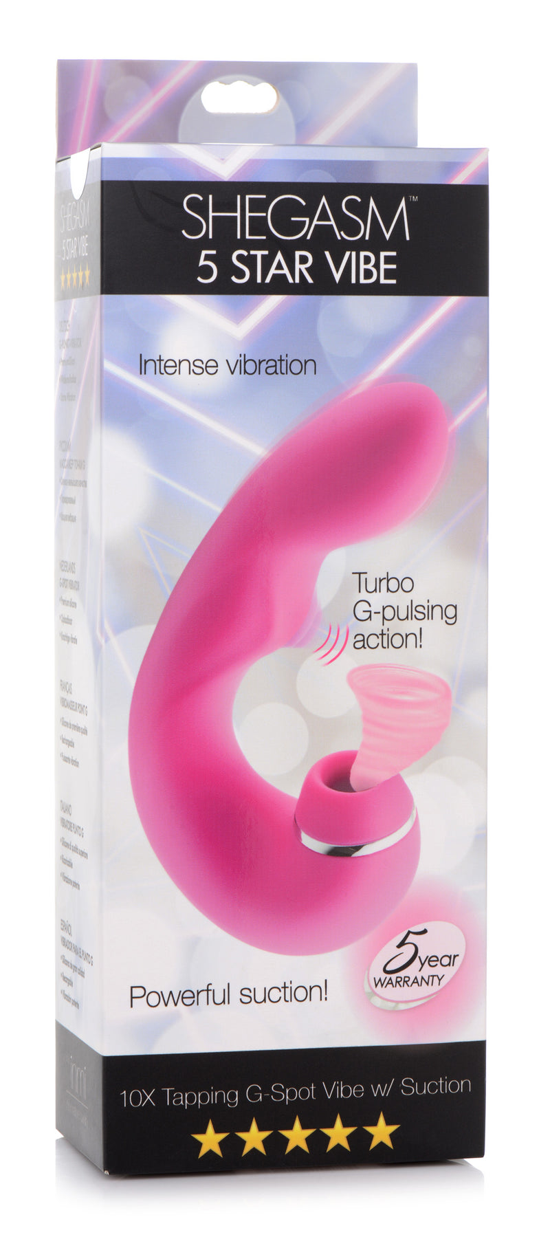 Shegasm 5 Star 10X Tapping G-Spot Silicone Vibrator with Suction - Pink suction from Inmi