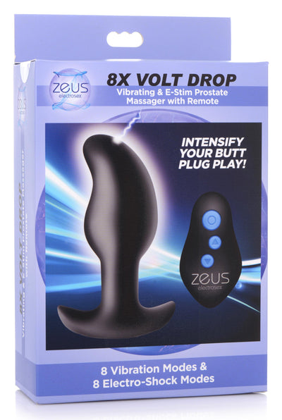 8X Volt Drop Vibrating and E-Stim Silicone Prostate Massager with Remote Electro from Zeus Electrosex