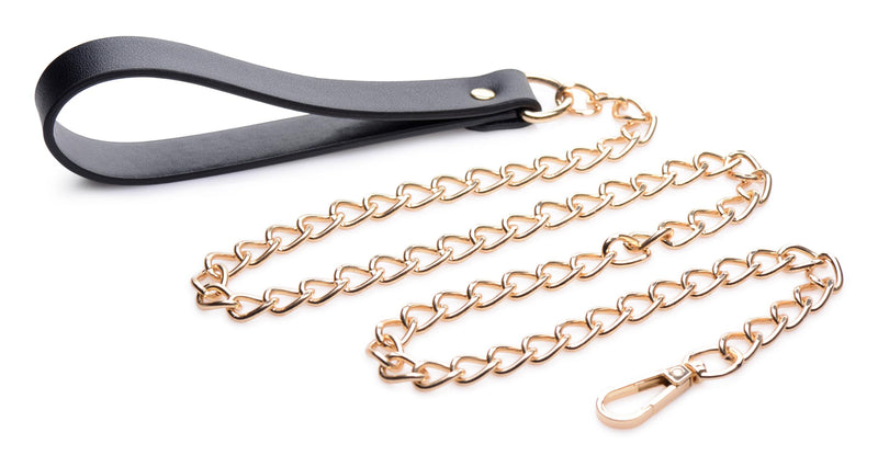 Leashed Lover Black and Gold Chain Leash LeatherR from Master Series