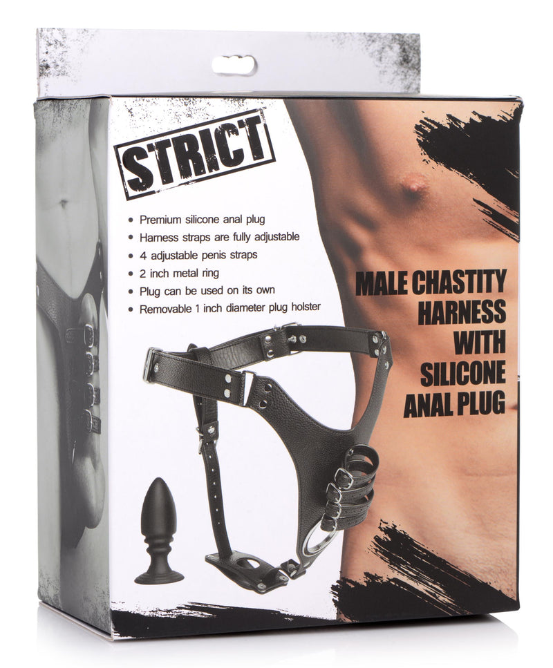 Male Chastity Harness with Silicone Anal Plug male-chastity from Strict