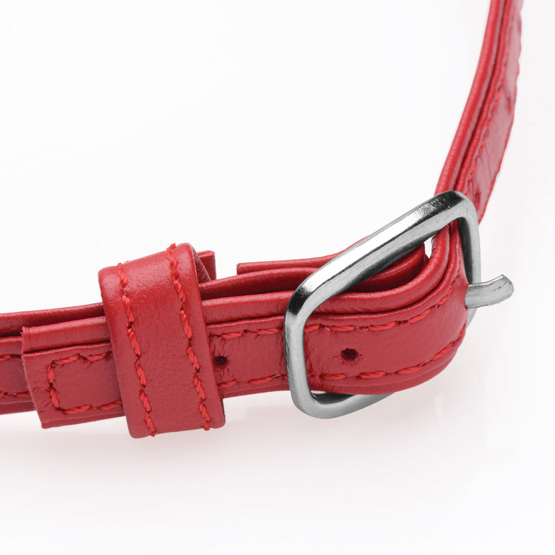 Heart Lock Leather Choker with Lock and Key - Red FetishClothing from Master Series