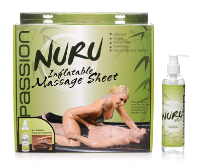Nuru Inflatable Massage Sheet Deluxe Kit swings from Passion Lubricants