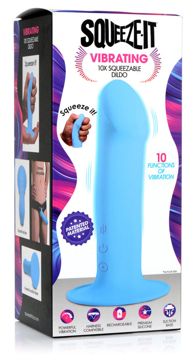 10X Squeezable Vibrating Dildo - Blue vibesextoys from Squeeze-It