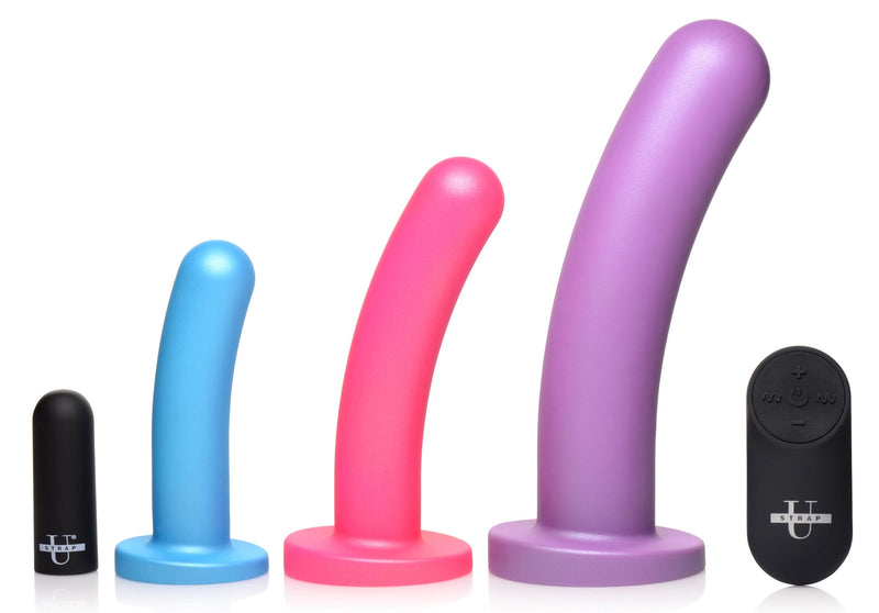 Triple Peg 28X Vibrating Silicone Dildo Set with Remote Control vibesextoys from Strap U
