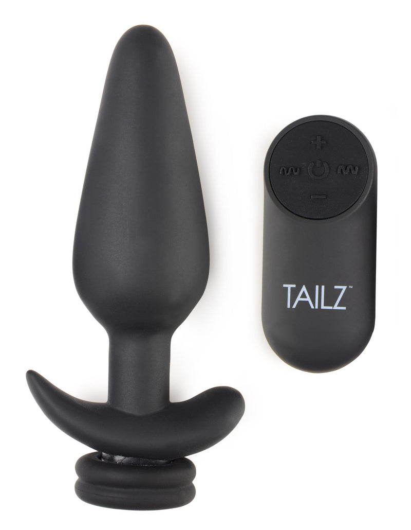 Large Vibrating Anal Plug with Interchangeable Fox Tail - Black and White butt-plugs from Tailz