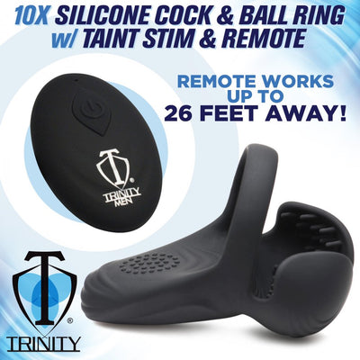 10X Vibrating Silicone Cock Ring with Taint Stim and Remote