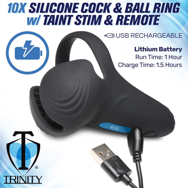 10X Vibrating Silicone Cock Ring with Taint Stim and Remote