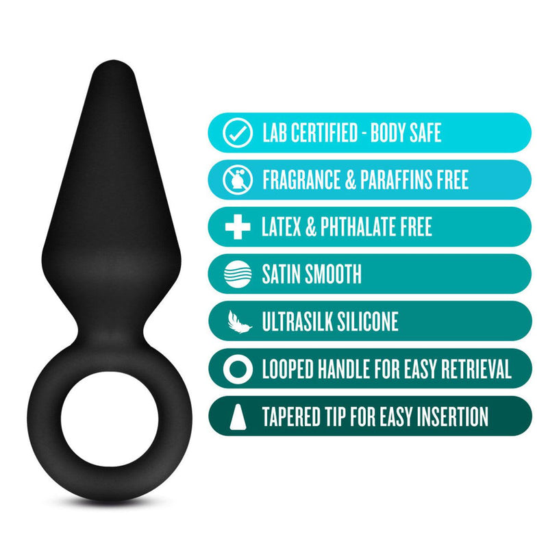 Anal Adventures Platinum Silicone Loop Butt Plug - Small Black - The Dildo Hub