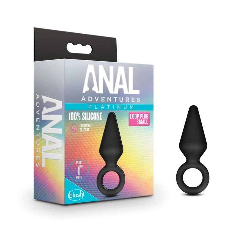 Anal Adventures Platinum Silicone Loop Butt Plug - Small Black - The Dildo Hub