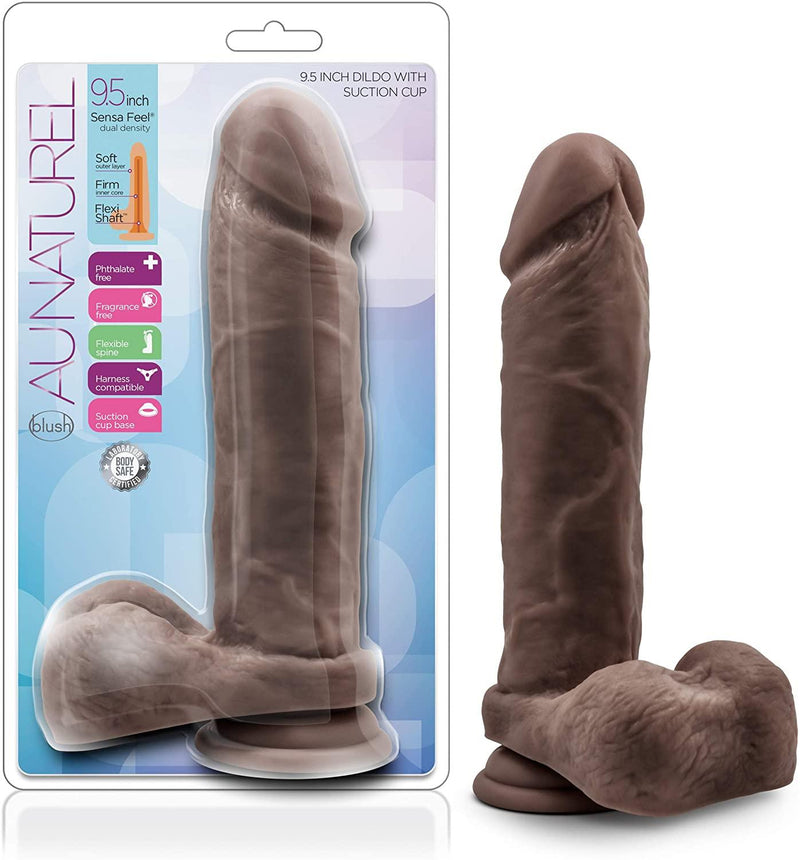 Au Naturel Chocolate Realistic Dildo With Suction Cup - 9.50 Inches | Blush - The Dildo Hub