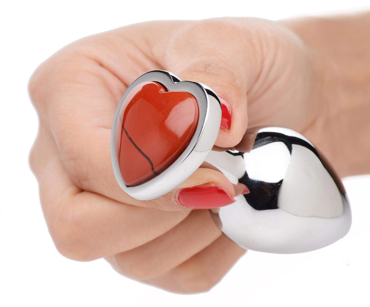 Authentic Red Jasper Gemstone Heart Anal Plug - Medium - The Dildo Hub