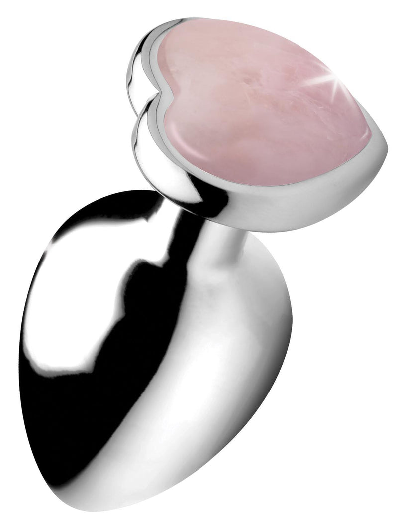 Authentic Rose Quartz Gemstone Heart Anal Plug - Large - The Dildo Hub