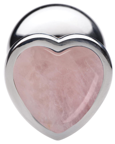 Authentic Rose Quartz Gemstone Heart Anal Plug - Large - The Dildo Hub