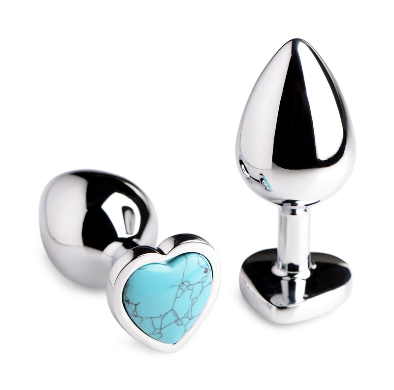 Authentic Turquoise Gemstone Heart Anal Plug - Large - The Dildo Hub