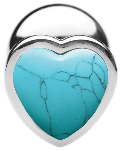 Authentic Turquoise Gemstone Heart Anal Plug - Large - The Dildo Hub