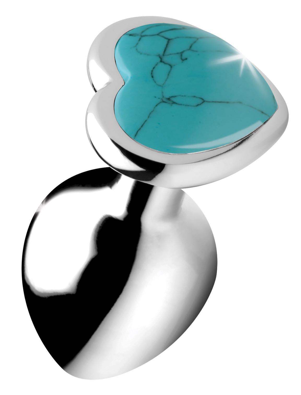 Authentic Turquoise Gemstone Heart Anal Plug - Medium - The Dildo Hub