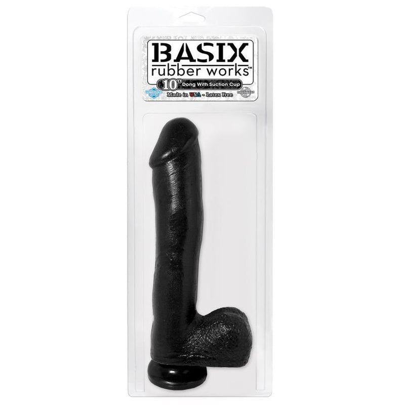 Basix Black Realistic Dildo With Suction Cup - 10 Inches | Pipedream - The Dildo Hub