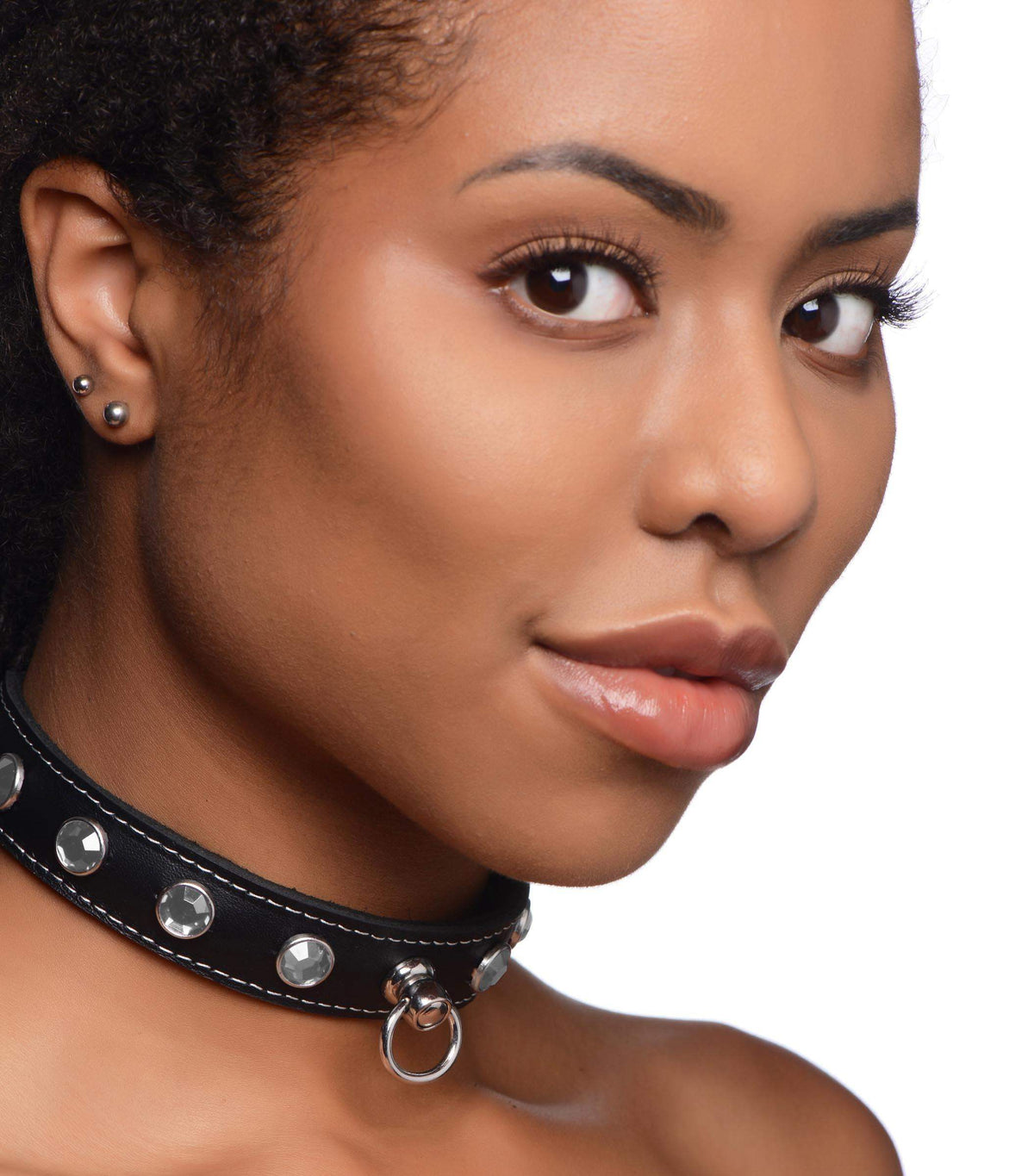 Bling Vixen Leather Choker with Rhinestones - - The Dildo Hub