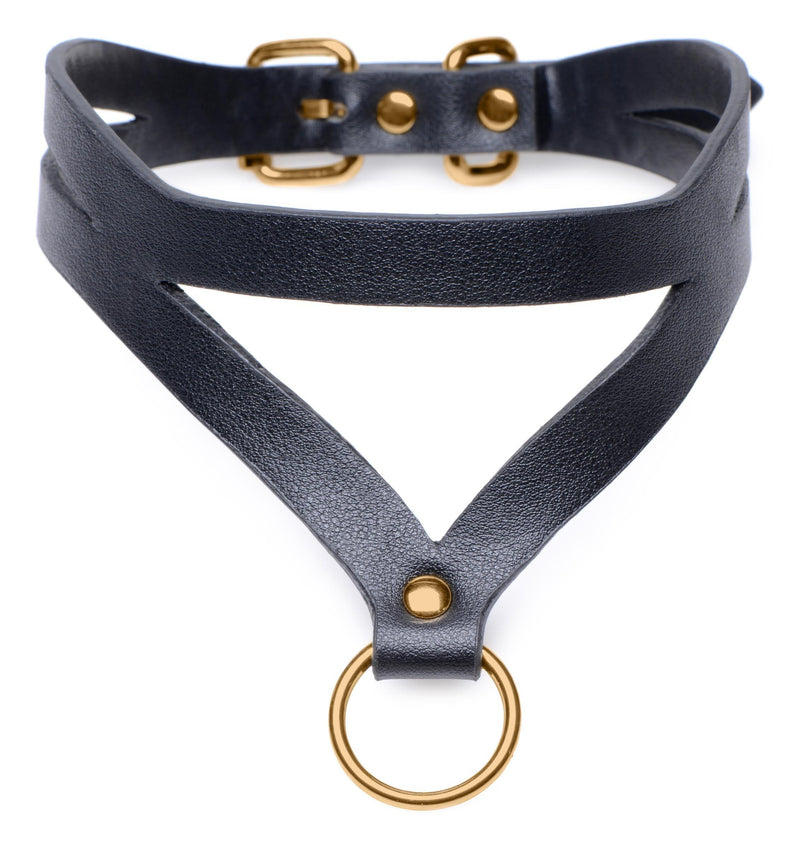 Bondage Baddie Black and Gold Collar with O-Ring - The Dildo Hub