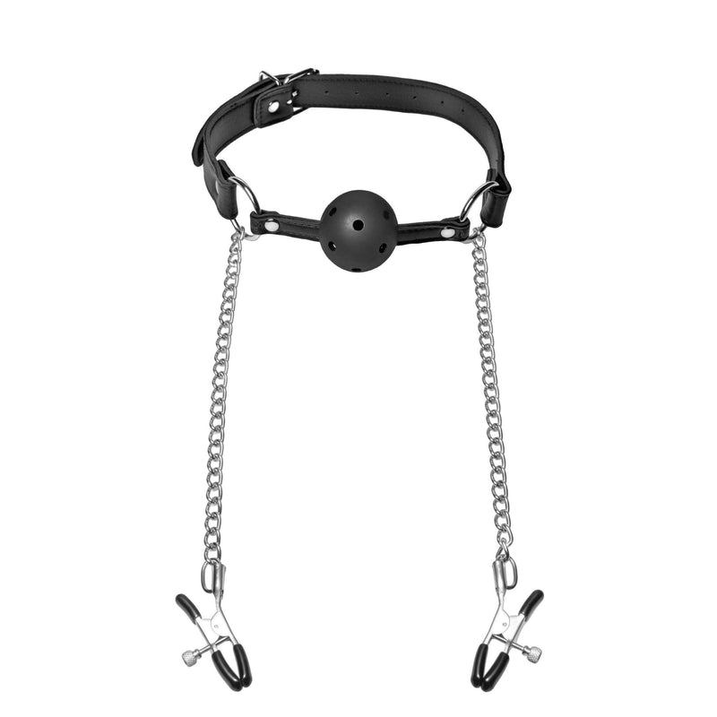 Breathable Ball Gag with Nipple Clamps - The Dildo Hub