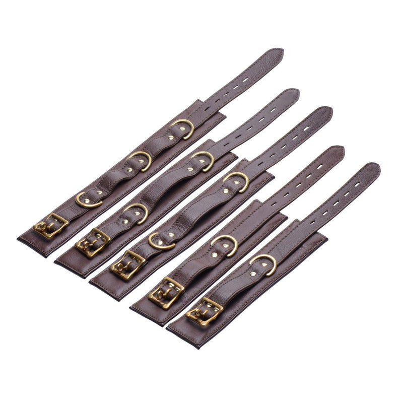 Brown 5 Piece Locking Leather Bondage Set - The Dildo Hub