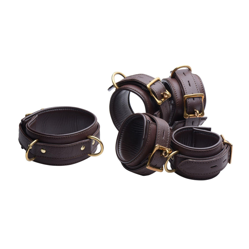 Brown 5 Piece Locking Leather Bondage Set - The Dildo Hub