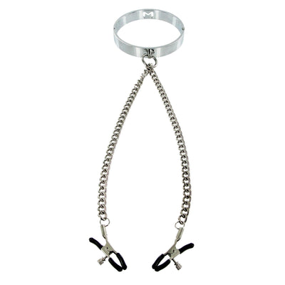 Chrome Slave Collar with Nipple Clamps - SmallMedium - The Dildo Hub