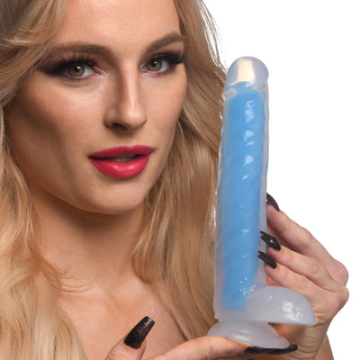 7 Inch Glow-in-the-Dark Silicone Dildo with Balls - Blue