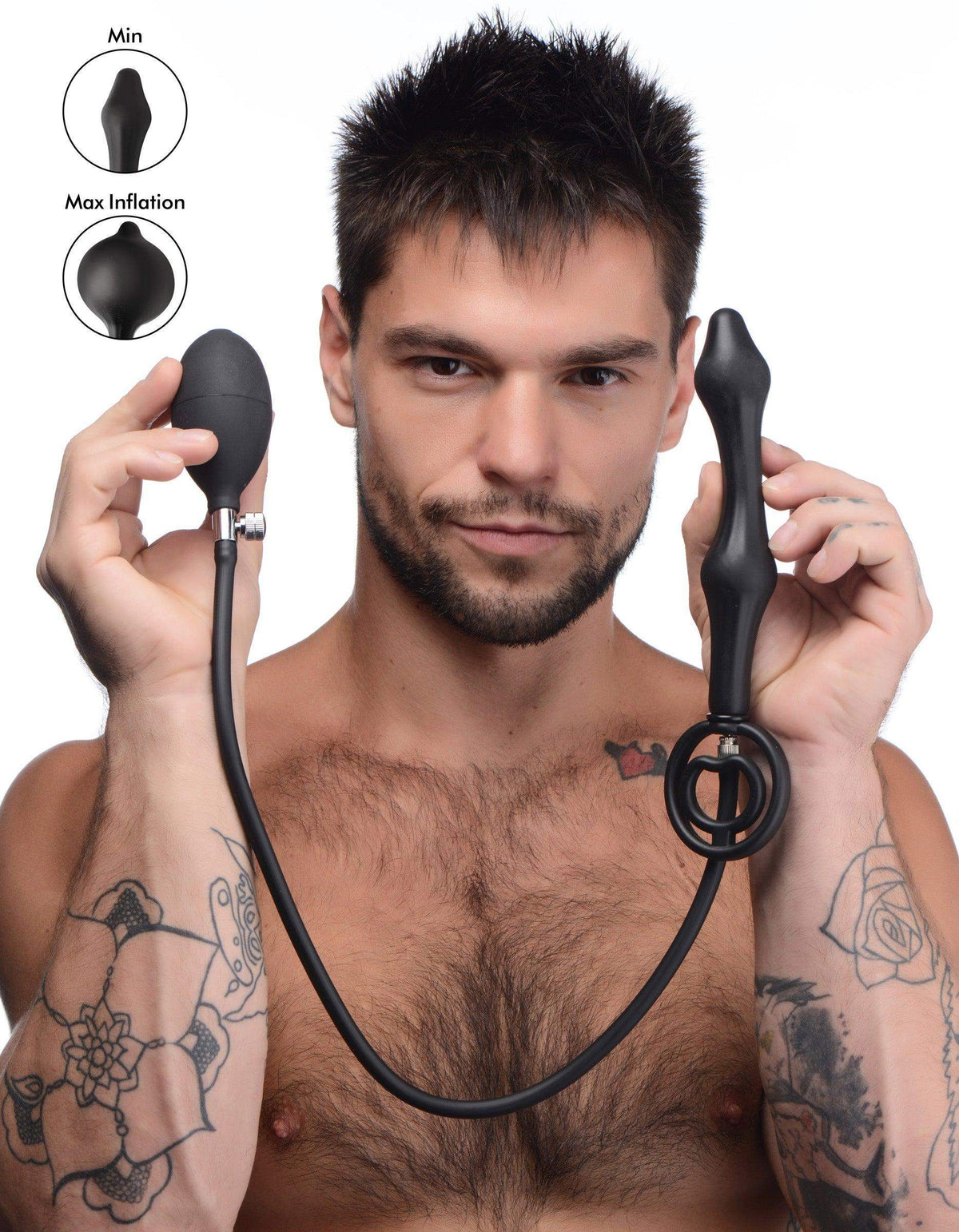 Devils Rattle Inflatable Silicone Anal Plug with Cock and Ball Ring - The Dildo Hub