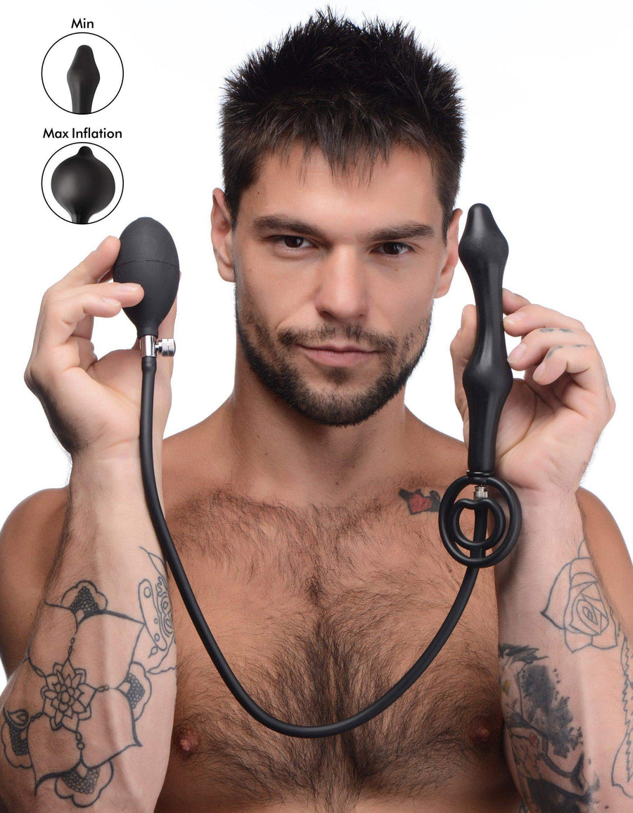 Devils Rattle Inflatable Silicone Anal Plug with Cock and Ball Ring - The Dildo Hub