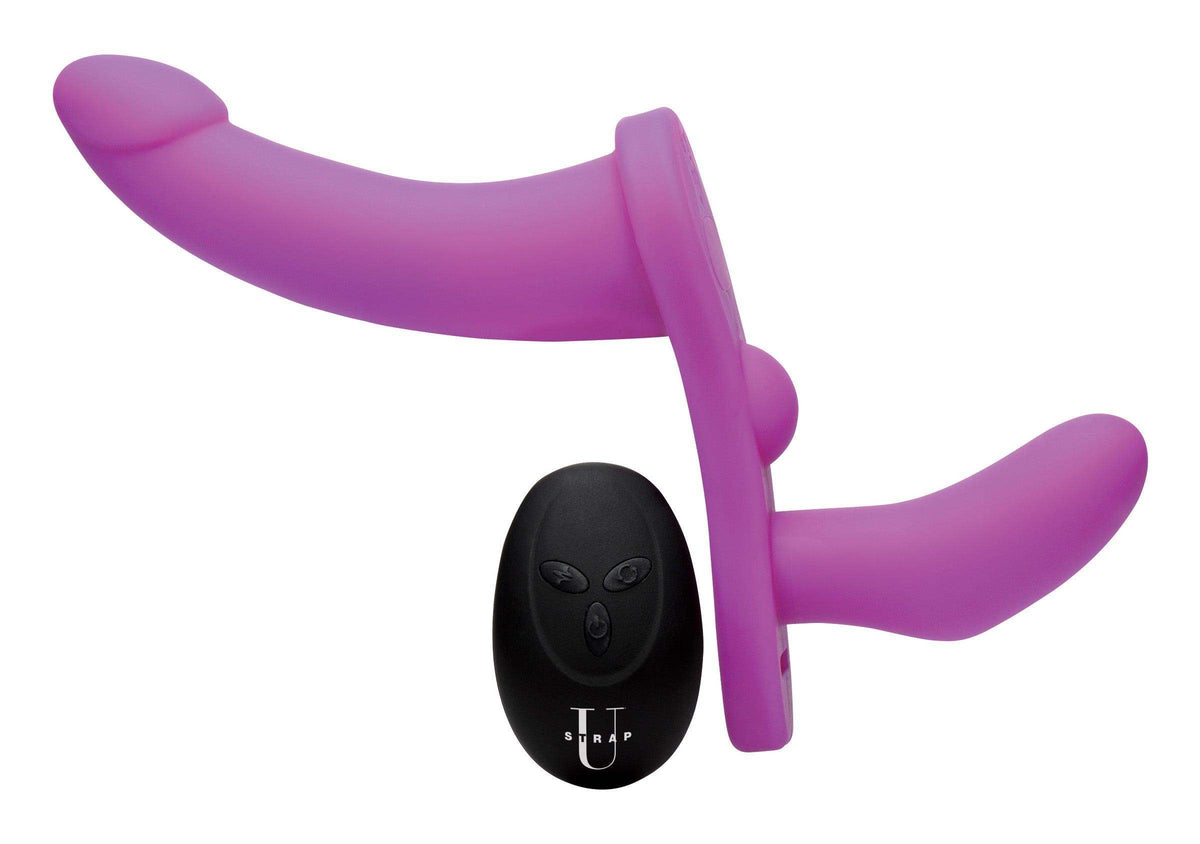 Double Take 10X Double Penetration Vibrating Strap-on Harness - Purple - The Dildo Hub