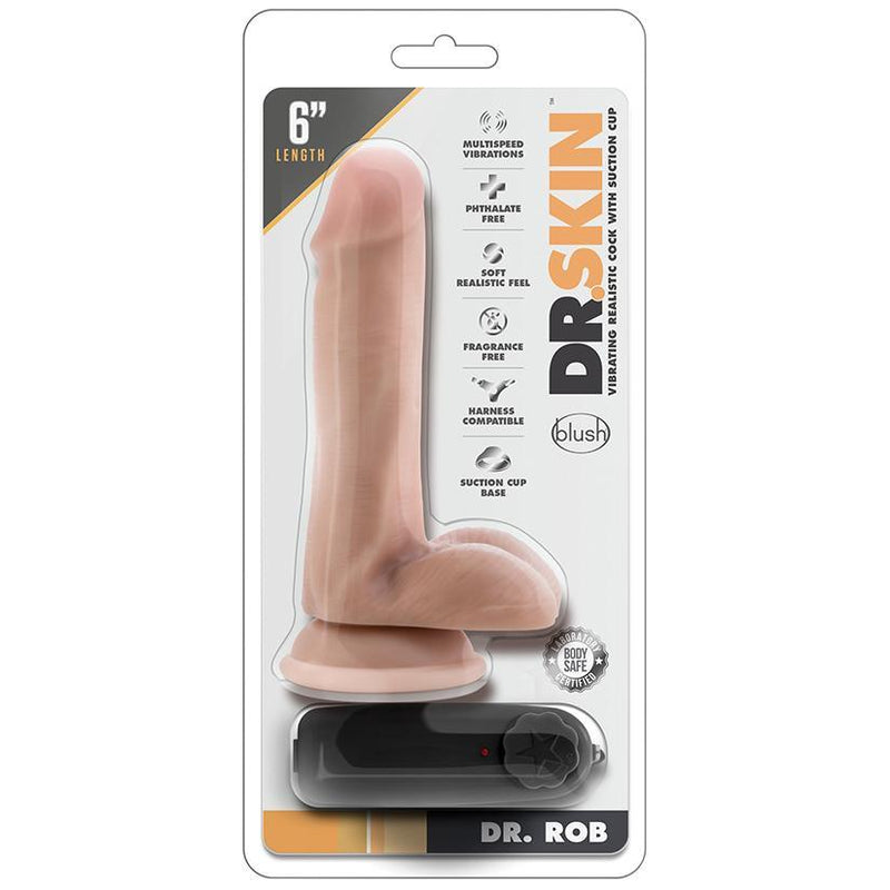 Dr. Rob Vanilla Vibrating Cock With Suction Cup - 6 Inch | Blush - The Dildo Hub