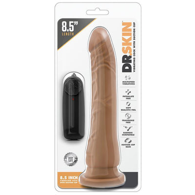 Dr. Skin Mocha Vibrating Realistic Cock With Suction Cup - 8.5 Inches | Blush - The Dildo Hub