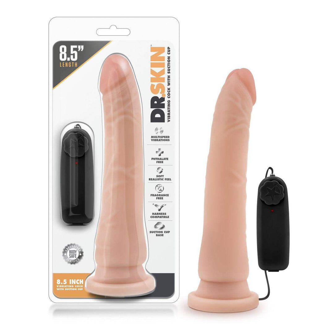 Dr. Skin Vanilla Vibrating Realistic Cock With Suction Cup - 8.5 Inches | Blush - The Dildo Hub
