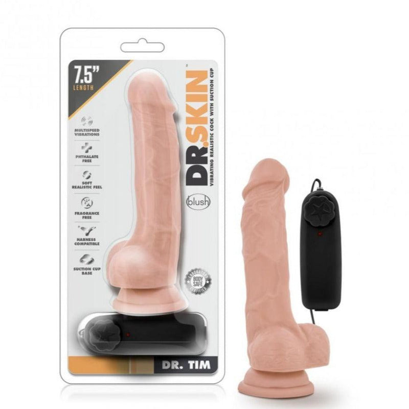 Dr. Tim Vanilla Vibrating Cock With Suction Cup - 7.5 Inch | Blush - The Dildo Hub