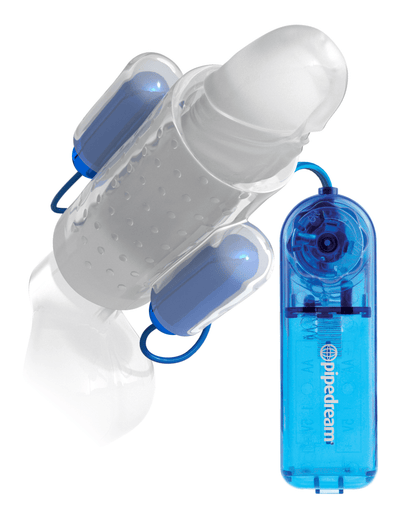 Dual Vibrating Penis Sleeve - Blue and Clear | Pipedream - The Dildo Hub