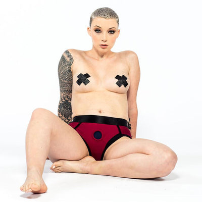 Em.Ex Contour Harness Pants - Burgundy L | Sport Sheets - The Dildo Hub