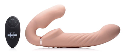 Ergo-Fit Twist Inflatable Vibrating Silicone Strapless Strap-on - Beige - The Dildo Hub