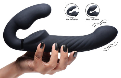 Ergo-Fit Twist Inflatable Vibrating Silicone Strapless Strap-on - Black - The Dildo Hub