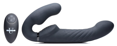 Ergo-Fit Twist Inflatable Vibrating Silicone Strapless Strap-on - Black - The Dildo Hub