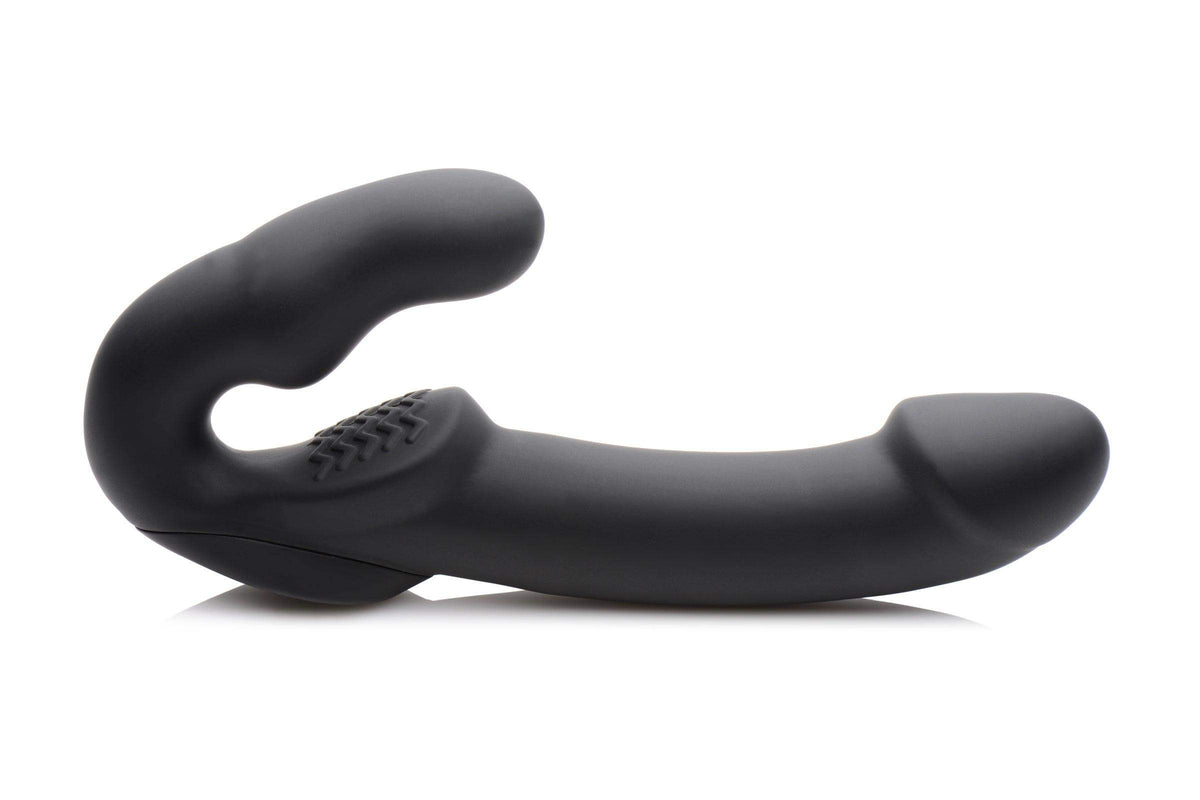 Evoke Rechargeable Vibrating Silicone Strapless Strap On - Black - The Dildo Hub