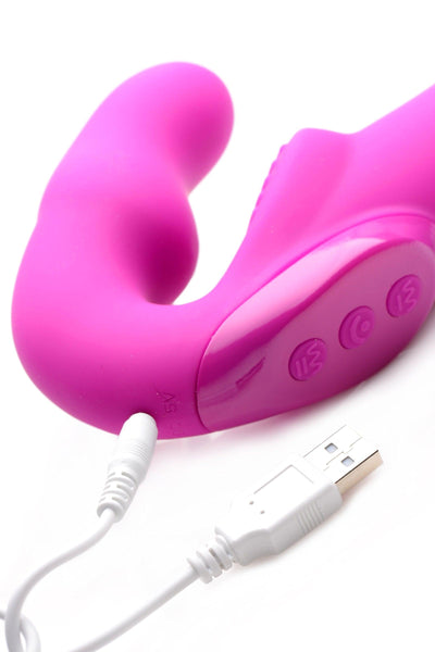 Evoke Rechargeable Vibrating Silicone Strapless Strap On - Pink - The Dildo Hub