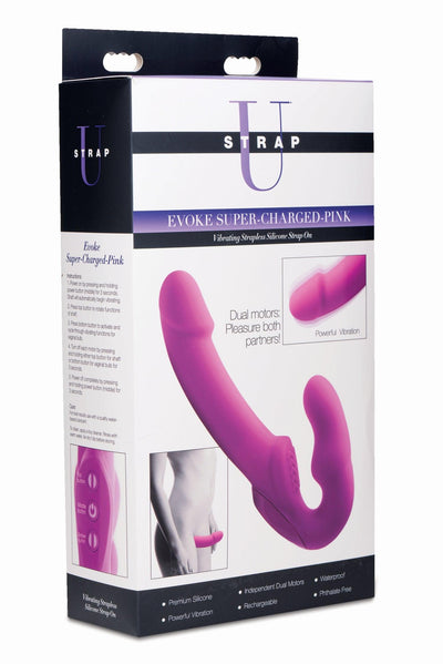 Evoke Rechargeable Vibrating Silicone Strapless Strap On - Pink - The Dildo Hub