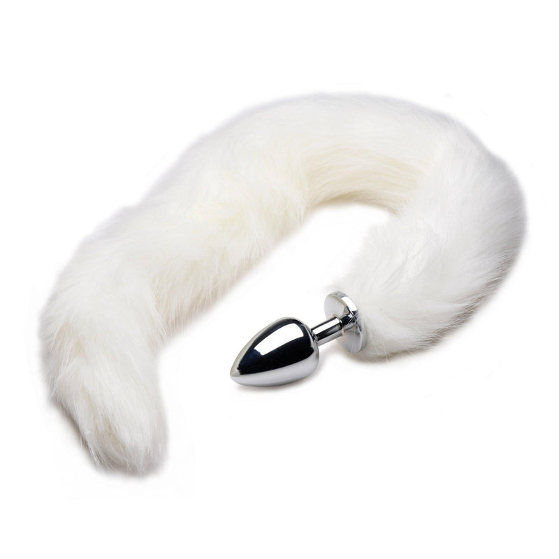 Extra Long Mink Tail Metal Anal Plug- White - The Dildo Hub