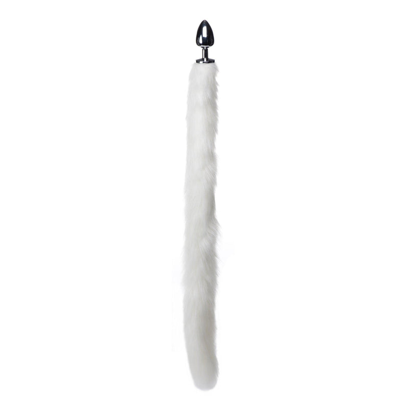 Extra Long Mink Tail Metal Anal Plug- White - The Dildo Hub