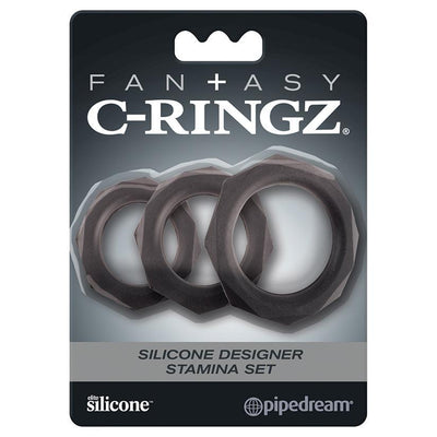 Fantasy C-Ringz Silicone Coc Ring Designer Stamina Set Black | Pipedream - The Dildo Hub