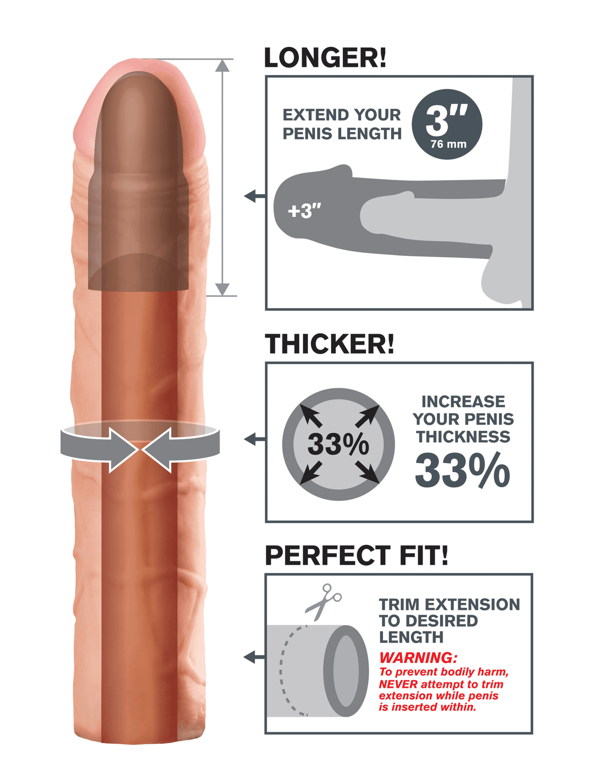 Fantasy X-Tension Perfect 3-Inch Penis Extension | Pipedream - The Dildo Hub