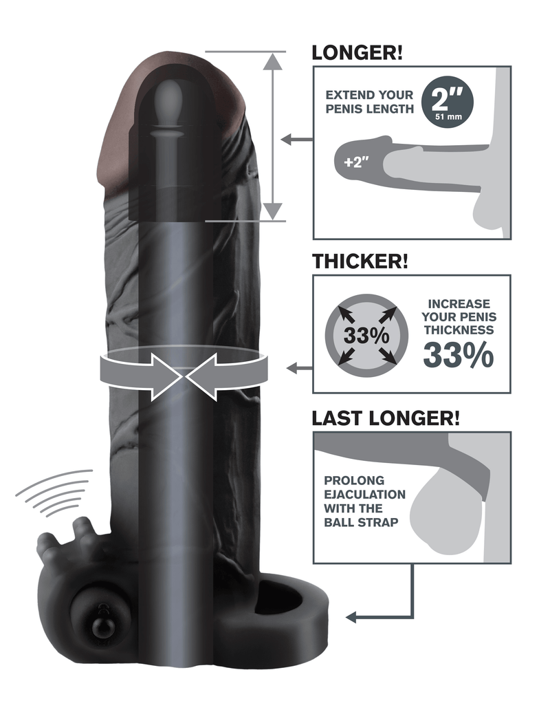 Fantasy X-Tensions Vibrating Real Feel 2-In. Black Penis Extension | Pipedream - The Dildo Hub